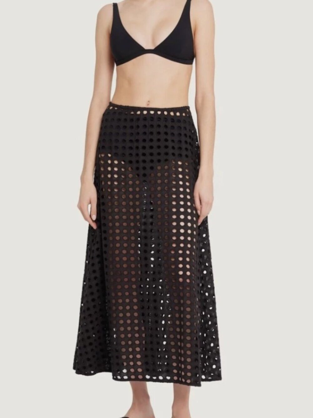 Solid & Striped The Brie Eyelet Midi Skirt Blackout Swim Cover Up Sz: XS NWT